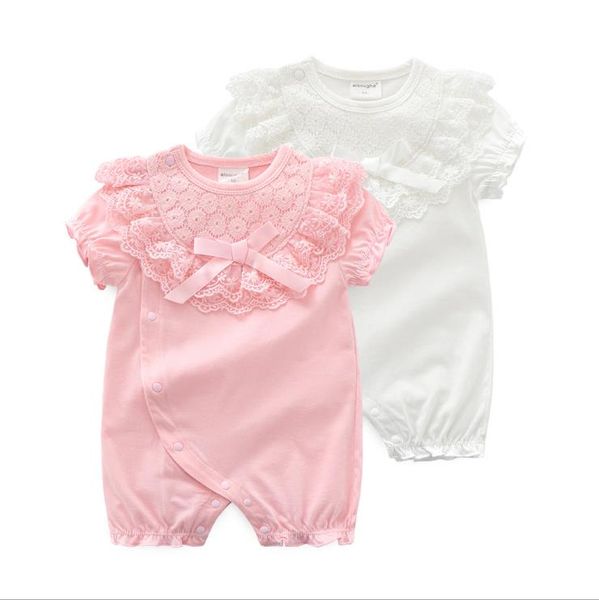 Bébé fille vêtements dentelle infantile filles barboteuse à manches courtes nouveau-né combinaison été combishort Boutique bébé vêtements blanc rose en option DW5666