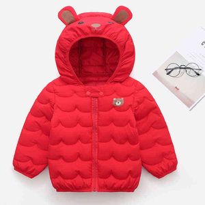 Babymeisjes kleren Nieuwe winter warme jassen voor jongens pasgeboren baby cartoon print schattige beer cooded jas peuter kinderen bovenkleding J220718