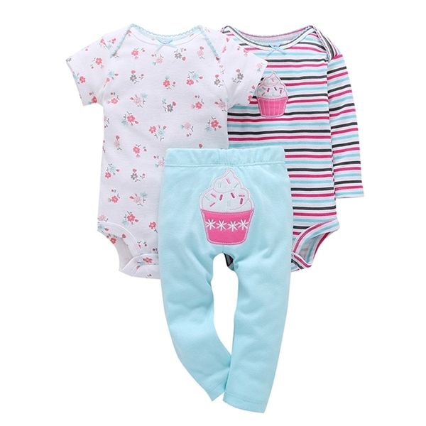 Bebé niña ropa raya floral mameluco + pantalones pastel bordado verano recién nacido traje recién nacido niño conjunto niño ropa infantil LJ201223