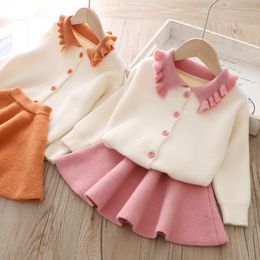 Babymeisjes kleren trui set 0-5y lente herfst kinderen meisje schattige prinses kasjmier trui met rok 2-stuk set kinderen kleding