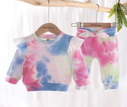 Ropa para bebé niña Conjunto de ropa Tie Dye Top de manga larga Pantalones con lazo 2 piezas Moda para bebés Ropa de boutique Trajes Tie Dye9313164