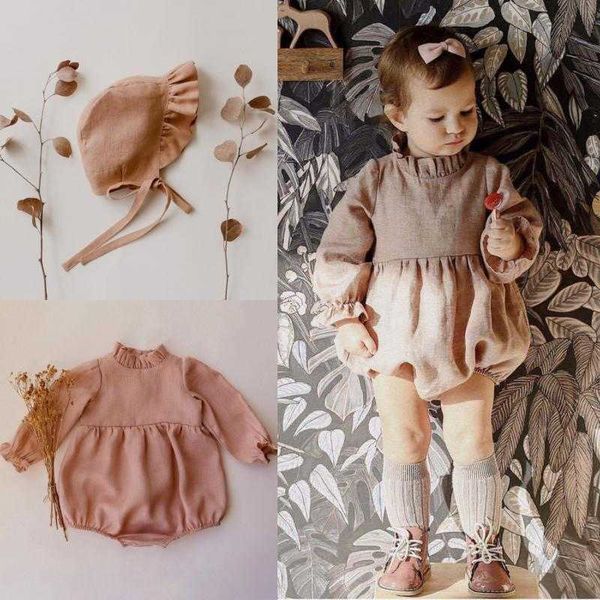 Bébé fille coton lin à manches longues barboteuse infantile Vintage fantaisie combinaison enfant en bas âge solide espagne tenue 210615