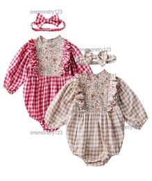 Juegos de ropa para mamelucos de algodón de niña 036 mes Diseñador para bebés recién nacidos Rompers a cuadros Baby Slee Long Floral Skirt9415638