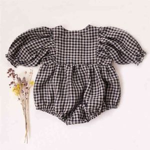 Babymeisje katoenen rompers voor 0-18m geruite halve mouw romper jumpsuits uit één stuk lente zomer bloemen pasgeboren babymeisje kleren g220510