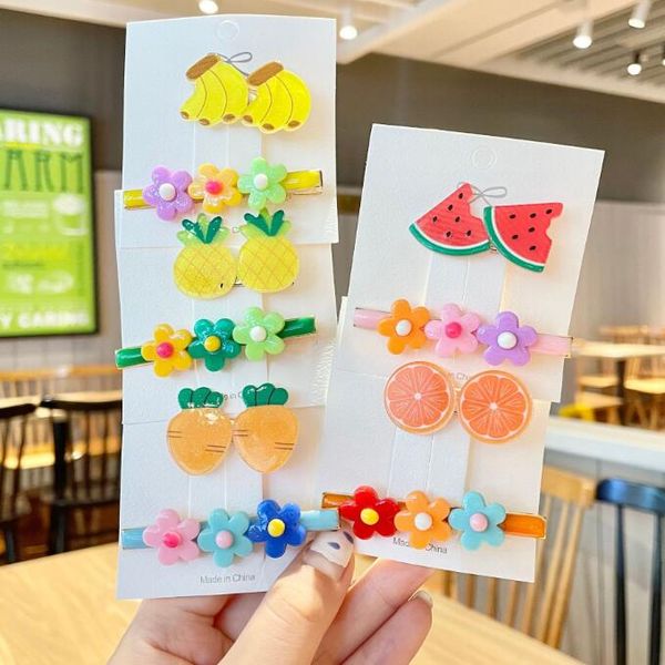 Horquilla de flores de dibujos animados para niña, accesorios para el cabello con forma de fruta colorida, Clip para el pelo para niña, Boutique, tocado para bebé