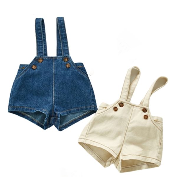 Baby Girl Cute Sweet Fashion Boys Washed Jeans Jumpsuit Kids Denim Romper Botones Monos Correas Pantalones cortos Vaquero Azul 210417