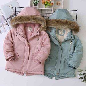 Baby Girl denim jas plus bont warme peuter kinderen winter katoenen gekatelde kleding verdikte katoenen gevotneerde jas jyf J220718