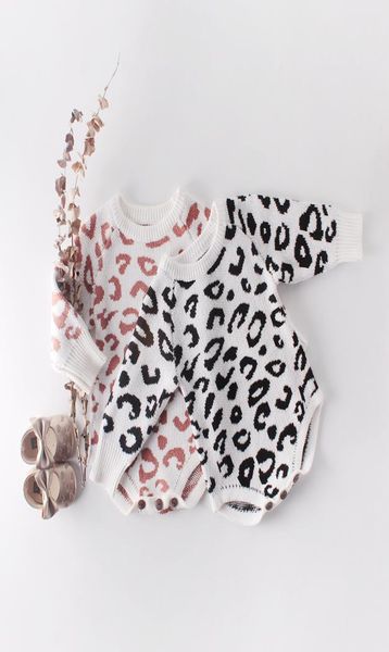 Vêtements de créateurs de bébé fille en tricot à manches longues à manches longues Oneck Leopard Imprimer 100 coton automne vestimentaire chaud bébé 0241465582