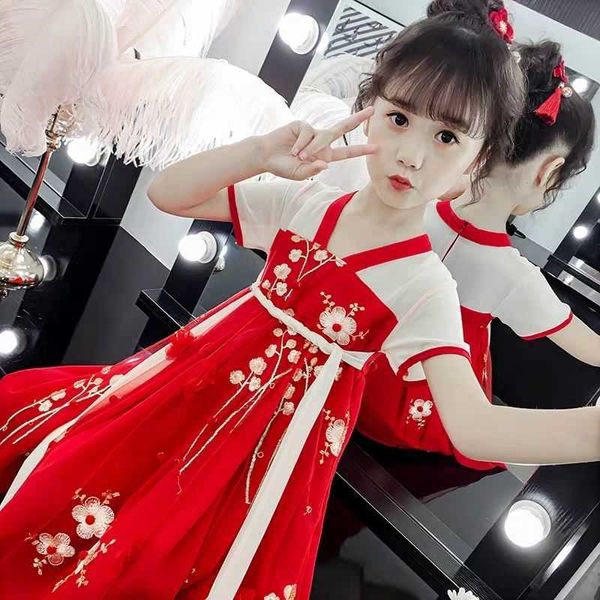 Vestido de niña 2-11 años Hanfu niños Tang traje clásico pequeña hada niña ropa étnica flor bordada Q0716