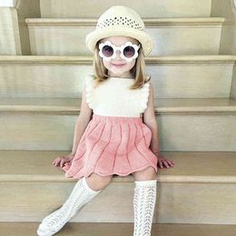 Baby meisje jurk katoen mix meisjes peuter prinses gebreide mouwloze baby partij bruiloft sundress geboren 210429