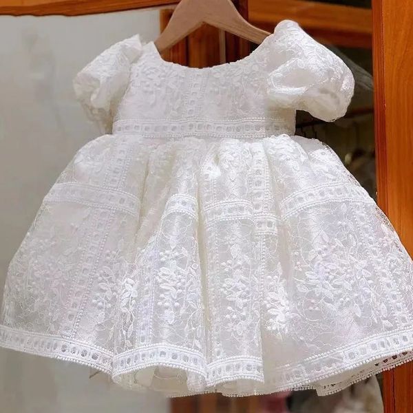 Vestido de niña de encaje hueco Princesa Niños Boda Cumpleaños Vestido de bola de algodón Vestidos de fiesta de bautismo de bebé para el verano 1-5 años 240319