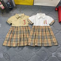 Robe de princesse d'été pour petites filles, à carreaux, manches courtes, col rabattu, jupes pour enfants