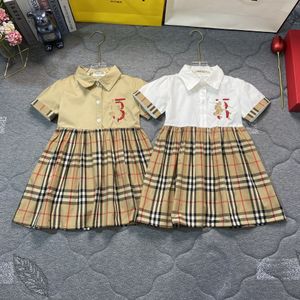 Baby Meisjes Prinses Jurk Zomer Kinderen Plaid Korte Mouw Jurken Turn-Down Kraag Kinderen Rokken Kleding