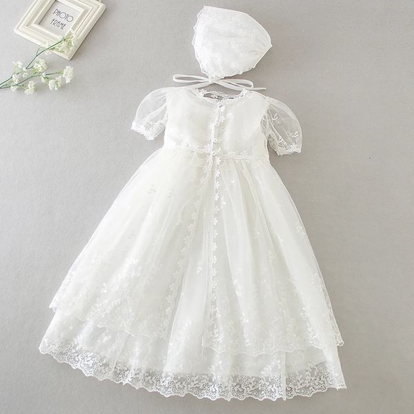 Vestido de niña de un año Vestido de bautismo de encaje blanco Fiesta de cumpleaños infantil Vestido de princesa de boda Ropa de bebé 0-24M 240307