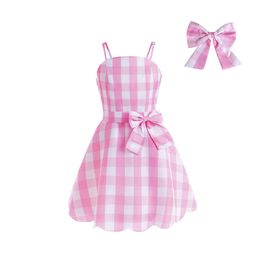 Babymeisjesjurk Cosplay Zomermeisjes Slipdress Geruite jurk Katoenen baby's Kinderen Grote geruite strikjurken