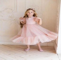 Robe de soirée en Tulle pelucheux pour bébé fille, robe de bal à manches évasées, robe de princesse de mariage, vêtements pour enfants 38 ans E78214774034