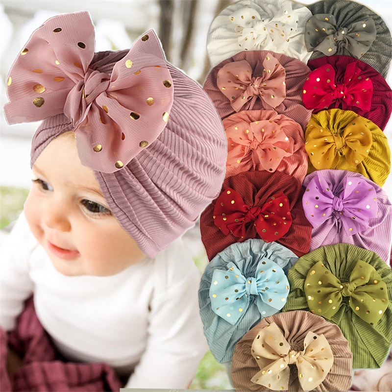 Bebek kız şapka bebek kızlar türban bebek için bebek kızlar kızlar bebek türban şapkaları ile bow kapak nefes alabilen pamuk şapka yenidoğan düğümlü şapka baş sargısı