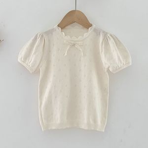Bébé fille évider T-shirt été enfants à manches courtes en tricot vêtements pour bébés 210429