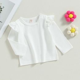 Baby Girl Kids Ruffle Blouses Lange mouwen Solid Color Doll T-shirt bovenaan katoenen top T-stukken gewoon shirt 240410