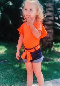 Bébé fille enfants été tenues pour tout-petits manches évasées Oneck t-shirt hauts et shorts deux pièces ensembles vêtements néon 2019 nouvelle arrivée9955691