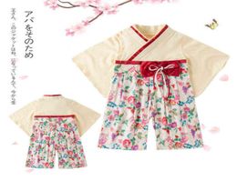 Bebé niña kimono ropa de bebé mameluco japonés estampado kimono estampado floral lazo rojo ropa kawaii ropa de niña pequeña traje para niños G6451707