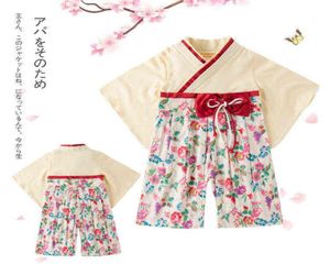 Baby meisje kimono babykleding Japanese romper print kimono bloemenprint rode boog kawaii kleding peuter meisje kleding kinderen outfit G4371517