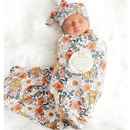 Baby meisje pasgeboren ontvangende deken met hoofdband en bijpassende muts Baby Swaddle bloemenmotief kinderkamer Swaddle Wrap Set van 4