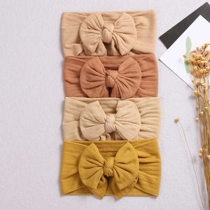 Baby meisje nylon hoofdband bowknot hoofdbanden effen kleur brede tulband kids strechy haarband haaraccessoires geschenken 2021 nieuw