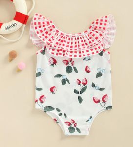 Babymeisje één-stuks mouwloze zwem romper geprinte ruches decor sweet style bodysuit casual simple playsuit