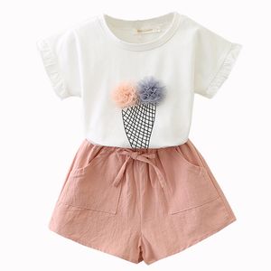 Tenue bébé fille ensembles d'été T-shirt imprimé crème glacée + short costume fille 2 pièces vêtements coton matière douce