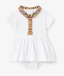 Baby Designer Baby Dress Girl Camisa a cuadros Vestir Verano para niños Camisa de algodón de manga corta Falda Classic Plaid Solapa Telas personalizadas importadas