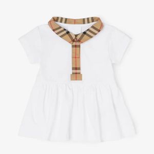 Diseñador de bebé Vestido de bebé Camisa a cuadros para niña Ropa de verano Camisa de algodón de manga corta para niños Falda Solapa a cuadros clásica Telas personalizadas importadas