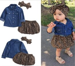 Propiedades de pografía de niña estampado de leopardo manga larga Autumn Baby Girl Ropa 1 PC Diadema1pc Tops1 PC Vestido para niños Y18128527589