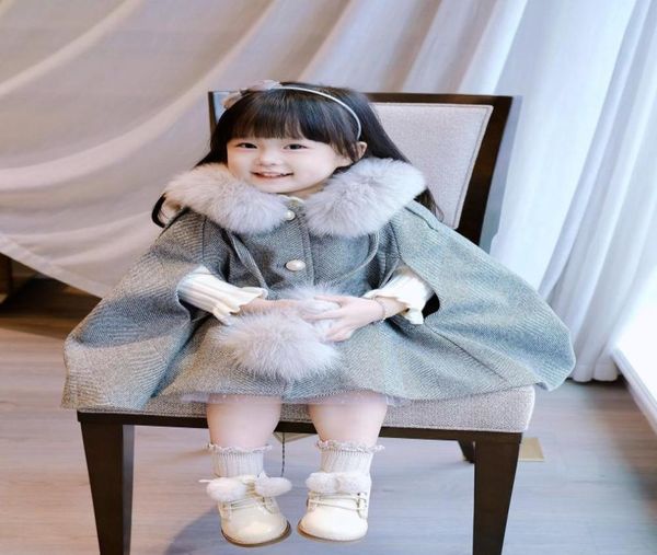 Poncho para niña bebé piel de zorro real invierno infantil niño pequeño princesa con capucha capa cuello de piel niñas prendas de vestir capa superior ropa de abrigo 213475405