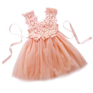 Baby meisje prinses kant tule bloem fancy backless jurk formele feestjurk 2-7Y q0716