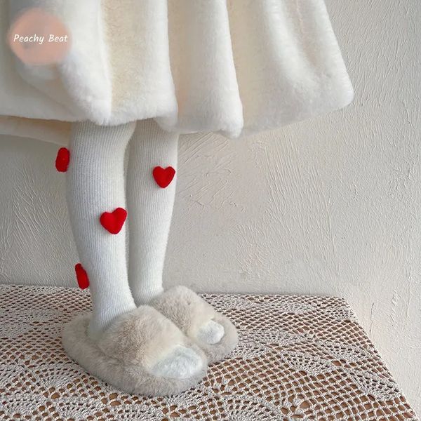 Bébé fille princesse Rex fourrure de lapin 3D amour Leggings connecter aux pieds enfant coton pantalon épais pantalon vêtements chauds 16Y 240103