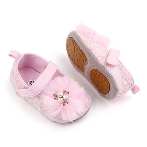 Baby Girl Princess Shoes With Pearl Flower Crib Shoes Infant First Walkers Newborn Sneakers 0-18 maanden