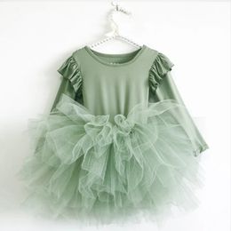 Baby Girl Princess Tulle Dress Fluffy Poddler Puffy Dress Tutu Black Green Pageant Dance Kleding 1-10y 240329 van lange mouwen