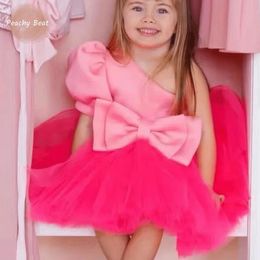 Baby Girl Princess Tutu Dress Infant Toddler Off Shoulder Bow Vestido Puff Sleeve Piece Pageant Verjaardag Babykleding 1-10y 240412