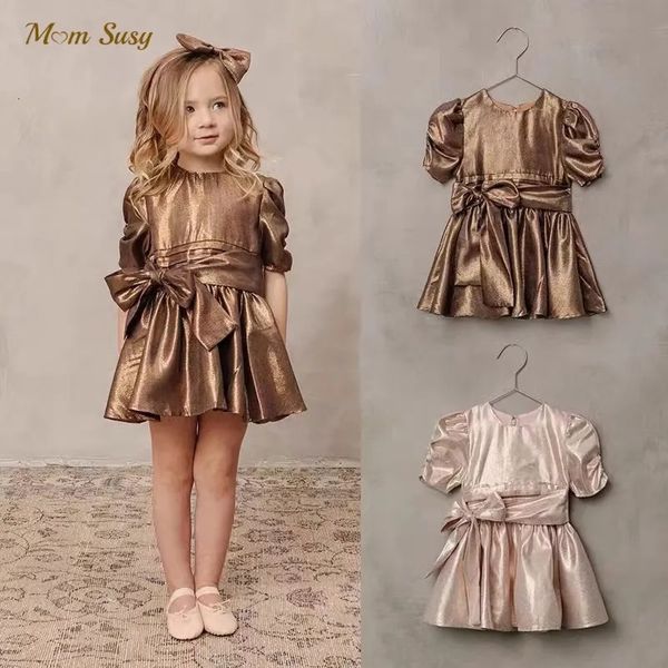 Bébé fille princesse robe vintage doré rose infantile enfant en bas âge enfant arc robe costume fête anniversaire robe de bal vêtements 110Y 240318