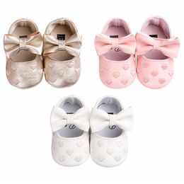 Zapatos de cuero PU para bebé niña, zapatos de princesa con lazo para niño recién nacido, calzado de suela blanda, zapatos hermosos para primeros caminantes