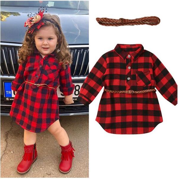 Bébé fille rouge buffle chèque robe nouveau-née enfant bébé fille princesse robe à carreaux rouges robe de chemise de ceinture