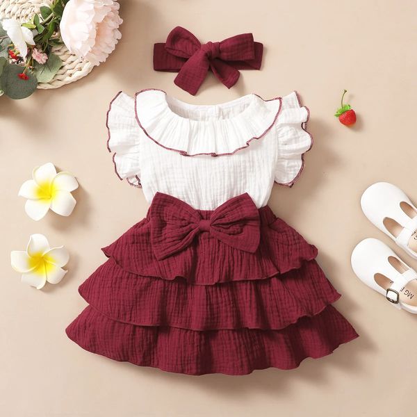 Vestido bebé niña Vino Tinto con cupcake 3 capas blanco 240108