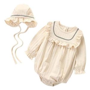 Bebé niña mameluco primavera verano recién nacido ropa de bebé niña manga larga 100% algodón princesa niñas infantiles mono con sombrero 210317