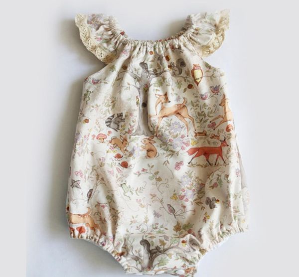 Bebé niña mameluco verano lindo recién nacido niño niñas encaje floral ciervos impresión mamelucos bebé niña ropa mono niños Clothi1012645