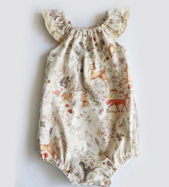 Bebé niña mameluco verano lindo recién nacido niño niñas encaje floral ciervos impresión mamelucos bebé niña ropa mono niños Clothi5181427