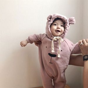 Mameluco de bebé niña grueso y aterciopelado con estampado de orejas de oso mono suelto traje de escalada para niños pequeños 210515