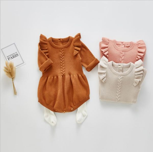 Bébé Fille Barboteuses Manches Volantes Tricoté Combinaisons Solide Infant Escalade Vêtements Designer Nouveau-Né Triangle Barboteuse Bébé Vêtements BT4987