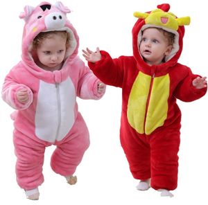 Bébé fille barboteuses tenues cochon costumes polaire nouveau-né vêtements d'hiver poisson rouge infantile veste à capuche combinaison plus chaud fille manteaux 210413