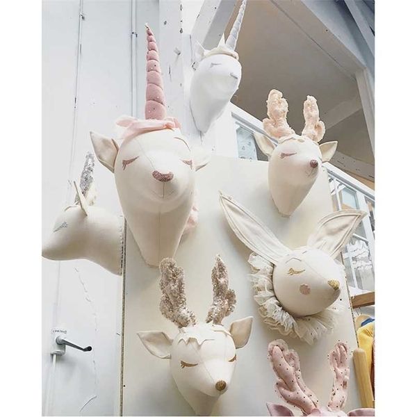 Décoration de chambre de bébé fille 3D têtes d'animaux en peluche tête de cygne éléphant tenture murale décor pour pépinière enfants chambre décoration 220209